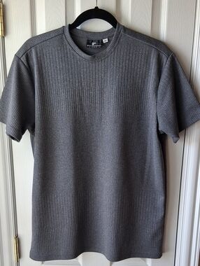 Ribbed Knit Men's Crew Neck Short Sleeve Tee Gray Pullover Ribbed Texture Top